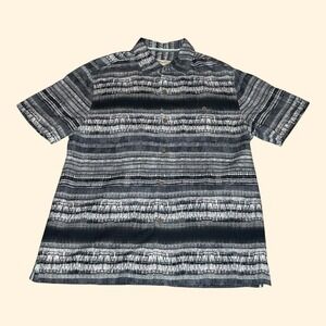 Tommy Bahama Mens (M) 100% Silk Hawaiian Camp Shirt Gray Abstract Print